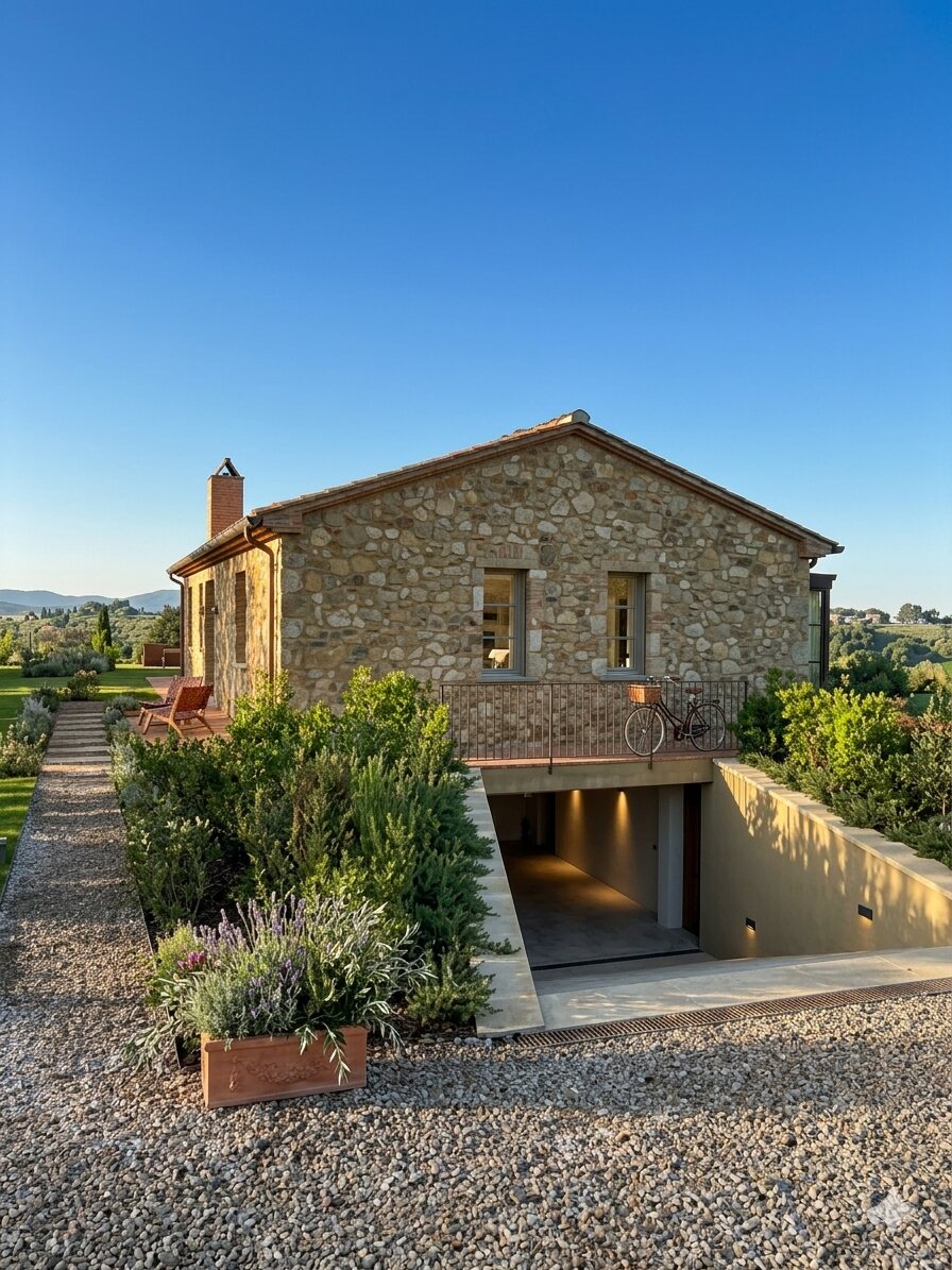 Villa moderna in pietra con garage interrato